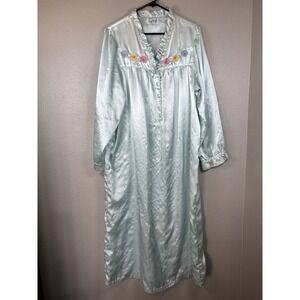 Vintage Saybury‎ Floral Embroidered Satin Maxi Nightgown Robe Loungewear XL